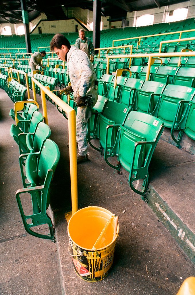 Construction crews put finishing touches on the new Comiskey Park stadium - Chicago Sun-Times