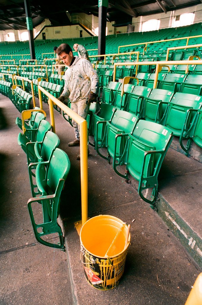 Construction crews put finishing touches on the new Comiskey Park stadium - Chicago Sun-Times
