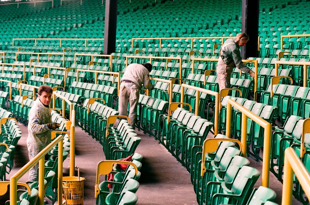 Construction crews put finishing touches on the new Comiskey Park stadium - Chicago Sun-Times