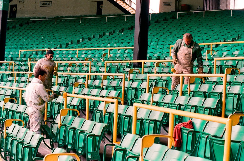 Construction crews put finishing touches on the new Comiskey Park stadium - Chicago Sun-Times