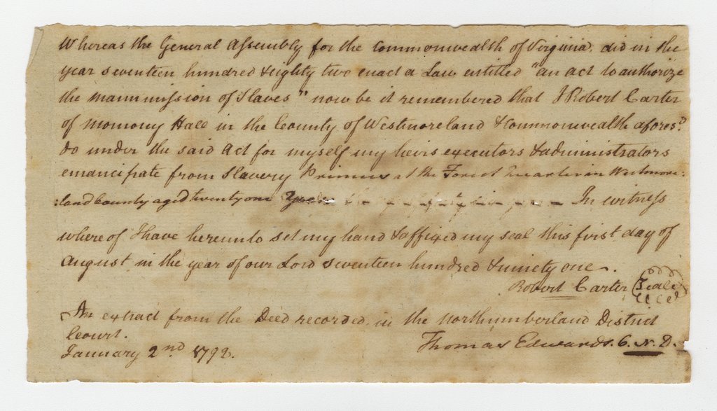 Robert Carter letter - Carter, Robert, 1728-1804