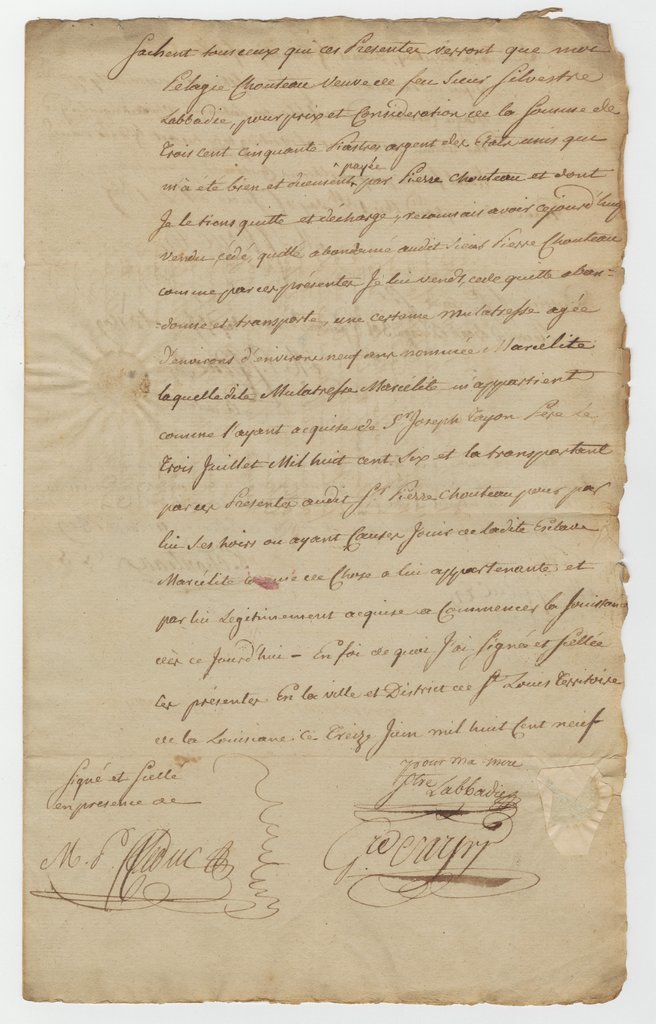 Document of sale to Pierre Chouteau - Chouteau, Pierre