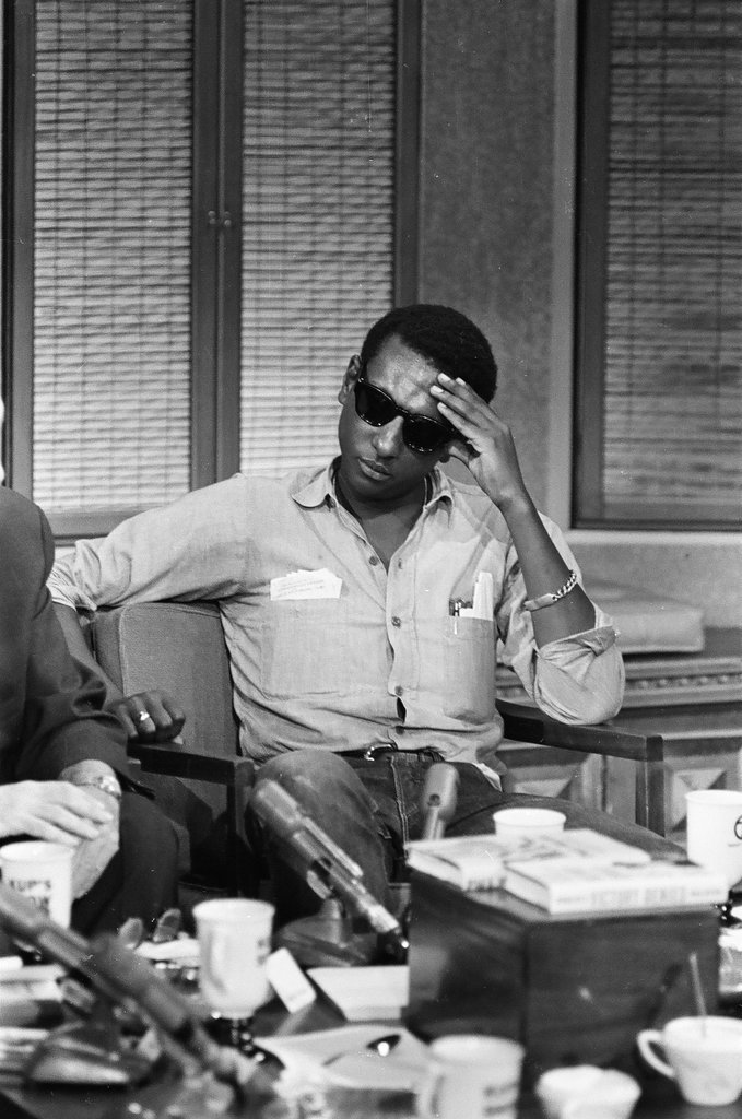 Stokely Carmichael in ABC studio - Bob Langer for Chicago Sun-Times
