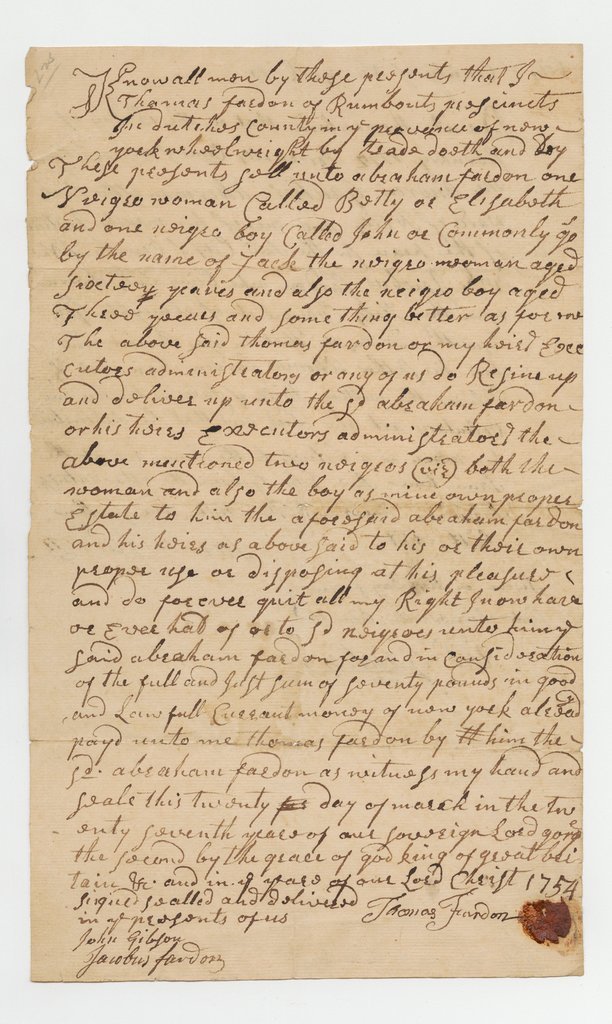 Bill of sale for two enslaved people - Fardon, Thomas