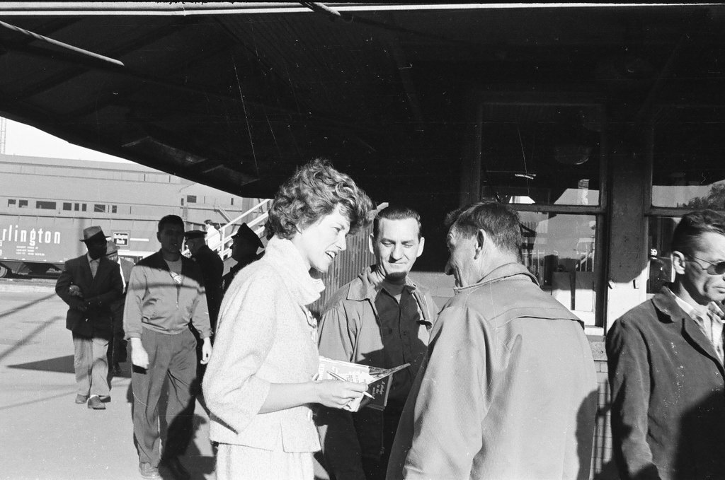 Eunice Kennedy Shriver campaigns at steel mill - Carmen Reporto for Chicago Sun-Times