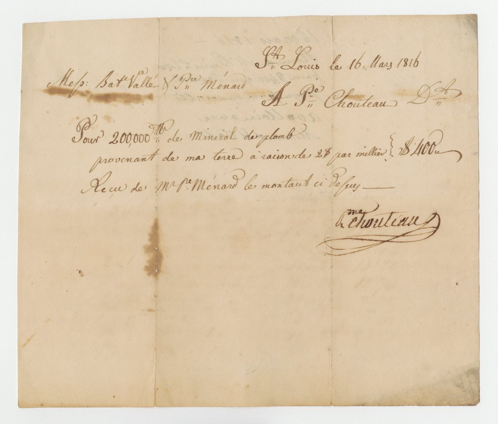 Receipt for lead removal - Chouteau, Pierre