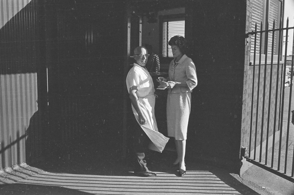 Eunice Kennedy Shriver campaigns at steel mill - Carmen Reporto for Chicago Sun-Times