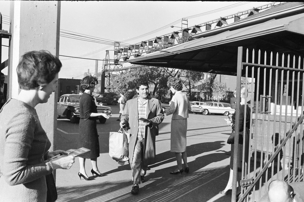 Eunice Kennedy Shriver campaigns at steel mill - Carmen Reporto for Chicago Sun-Times