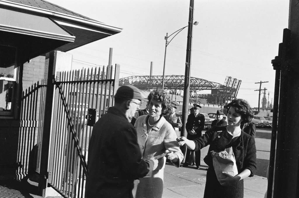Eunice Kennedy Shriver campaigns at steel mill - Carmen Reporto for Chicago Sun-Times