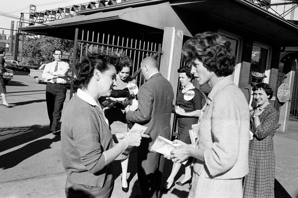 Eunice Kennedy Shriver campaigns at steel mill - Carmen Reporto for Chicago Sun-Times
