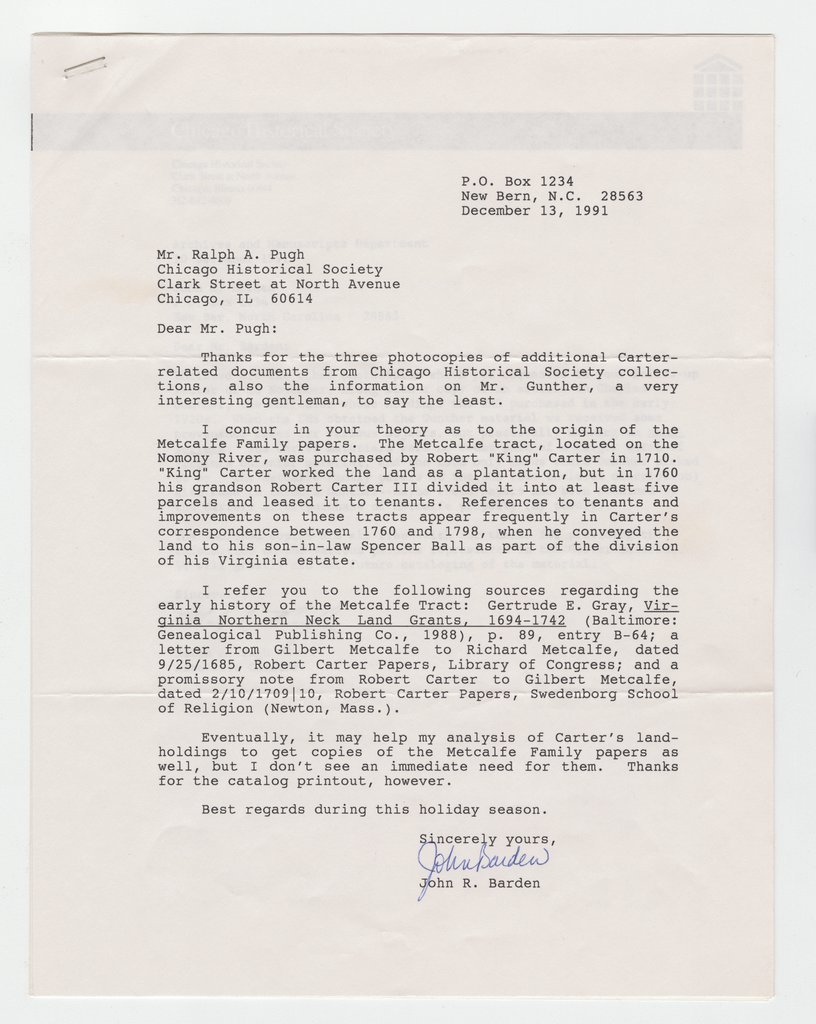 Robert Carter documents - Barden, John R. and Pugh, Ralph A.