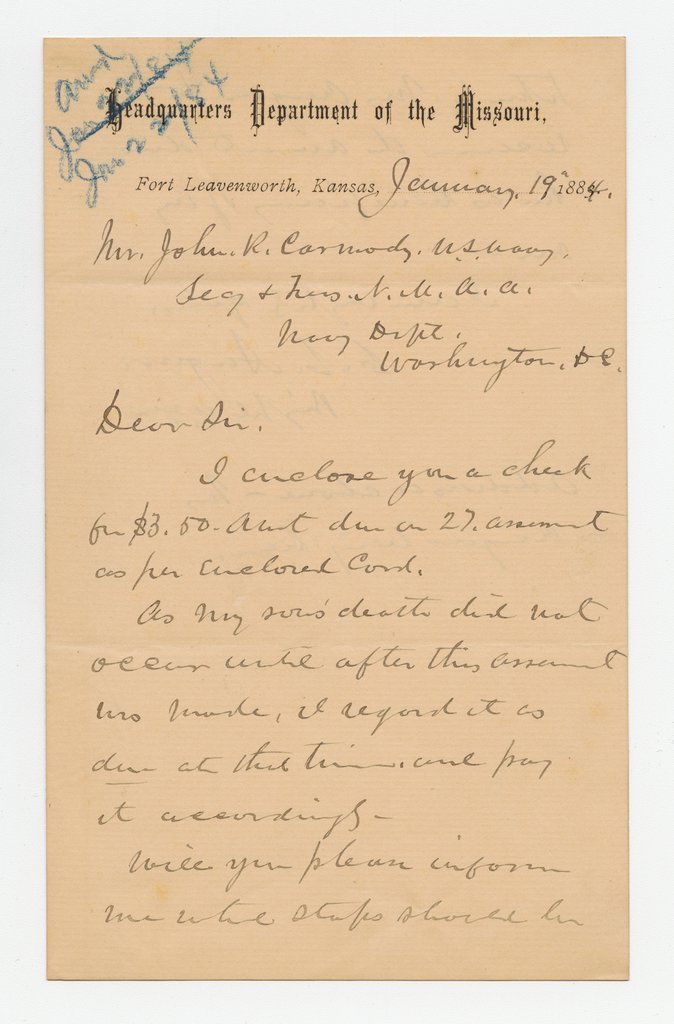 Christopher Colon Augur letter - Augur, Christopher Columbus, 1821-1898
