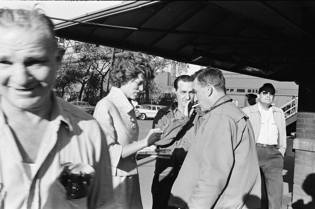 Eunice Kennedy Shriver campaigns at steel mill - Carmen Reporto for Chicago Sun-Times