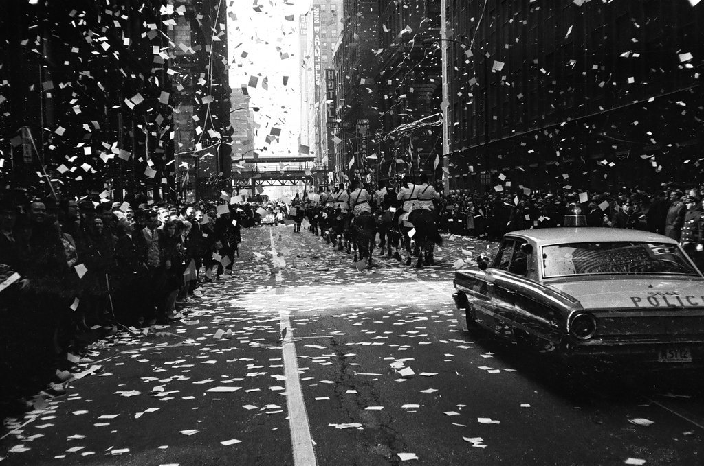 Astronauts Grissom and Young ride in car en route to parade - Bud Daley for Chicago Sun-Times