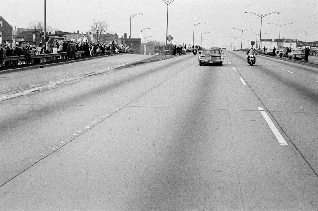 Astronauts Grissom and Young ride in car en route to parade - Bud Daley for Chicago Sun-Times