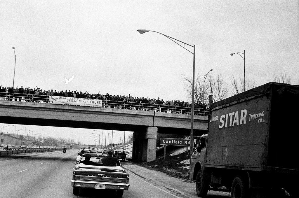 Astronauts Grissom and Young ride in car en route to parade - Bud Daley for Chicago Sun-Times