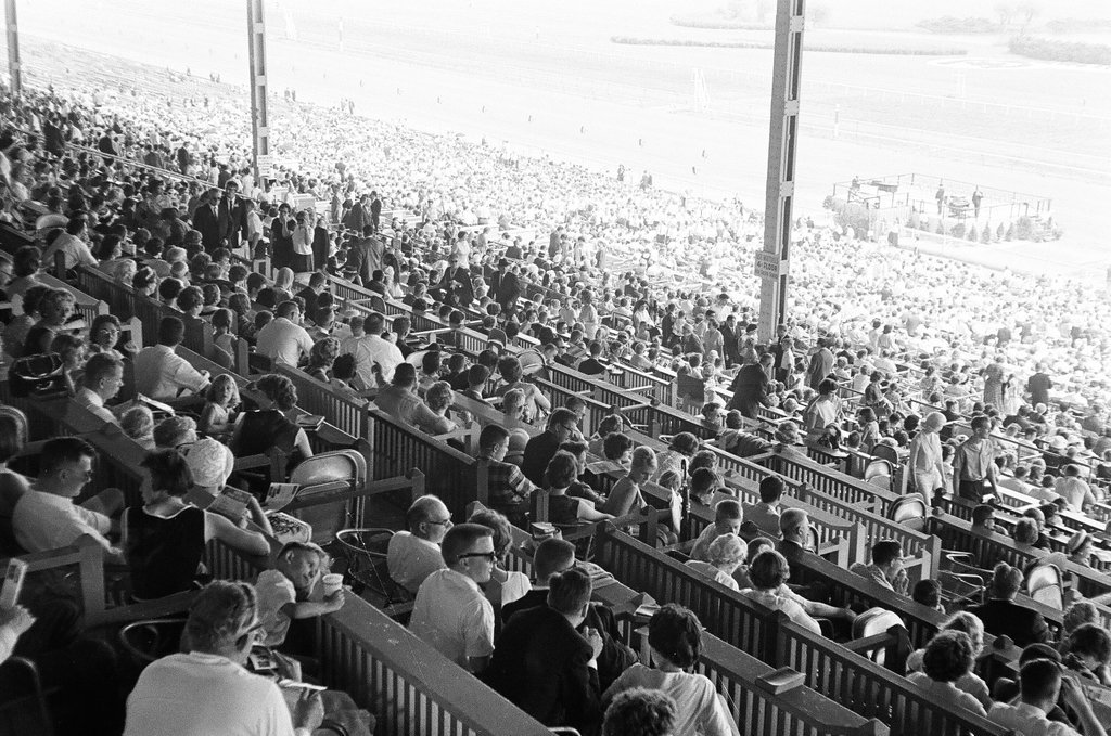 Crowd at race track for Billy Graham rally - Bud Daley for Chicago Sun-Times