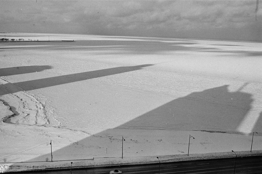 Building shadows on Oak Street Beach in winter - Chicago Sun-Times
