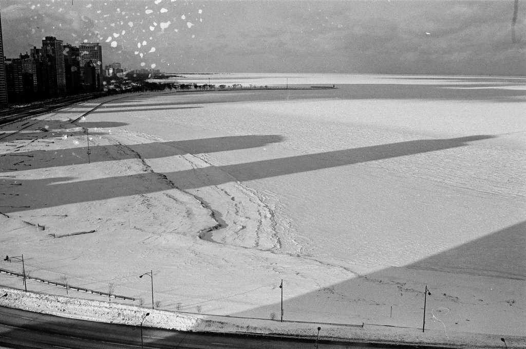 Building shadows on Oak Street Beach in winter - Chicago Sun-Times