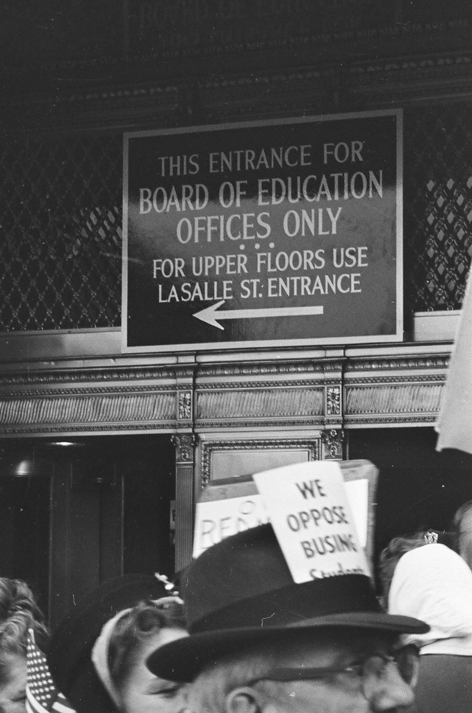 Busing picketers outside Board of Education - Chicago Sun-Times