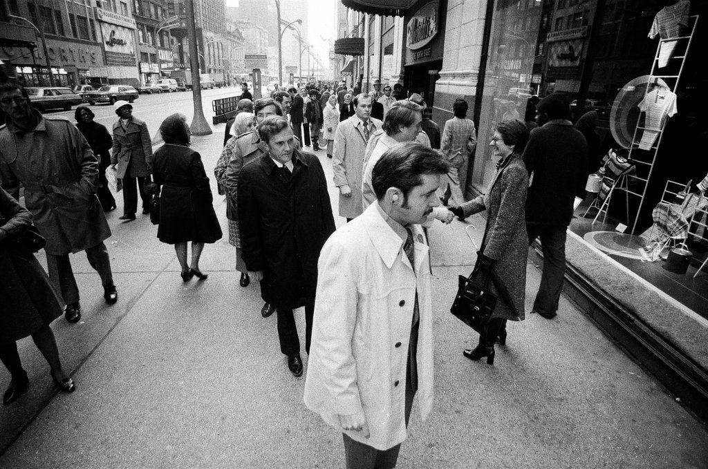 Sargent R. Shriver greets people on the street - Howard D. Simmons for Chicago Sun-Times