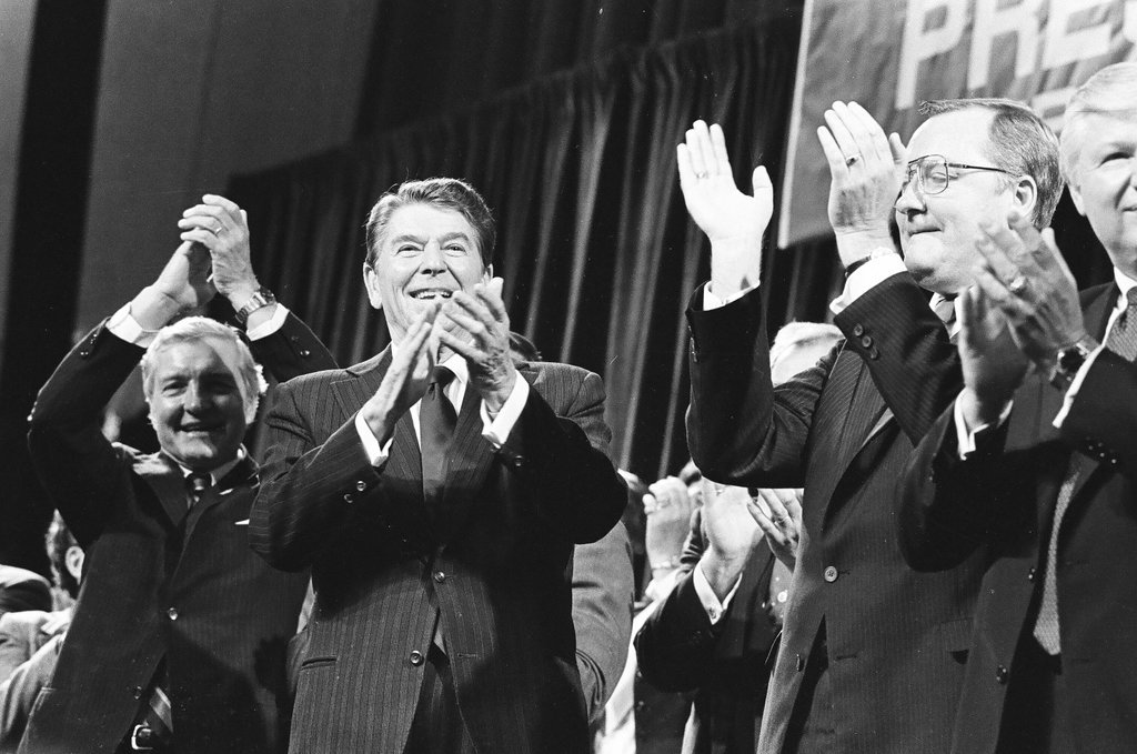 President Ronald Reagan speaks at the College of DuPage - Al Podgorski for Chicago Sun-Times