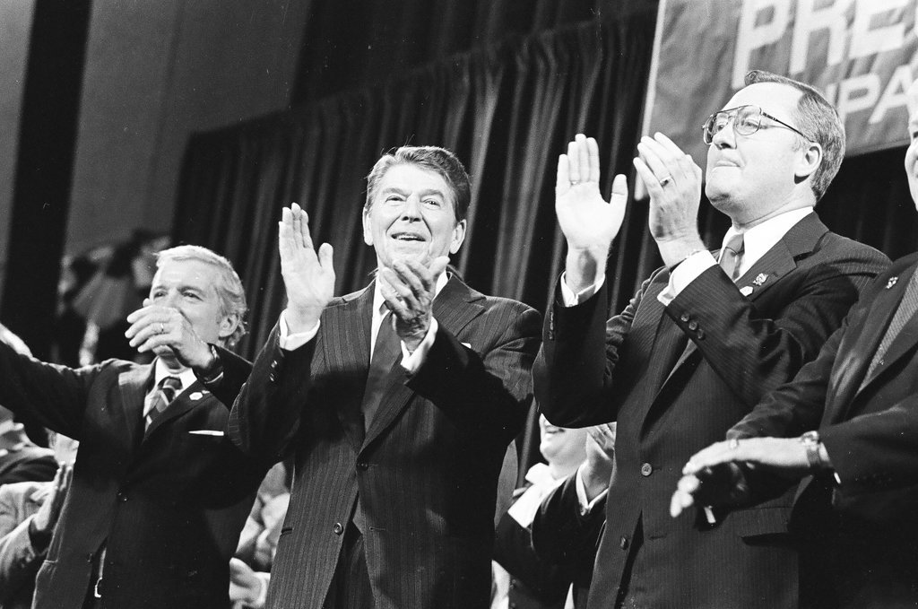 President Ronald Reagan speaks at the College of DuPage - Al Podgorski for Chicago Sun-Times