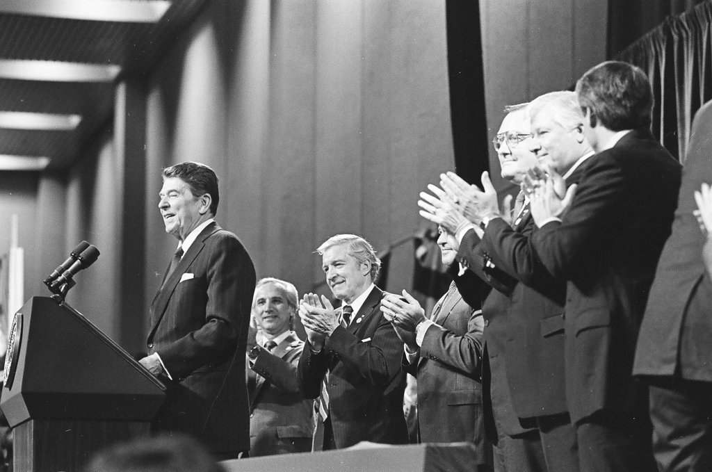 President Ronald Reagan speaks at the College of DuPage - Al Podgorski for Chicago Sun-Times