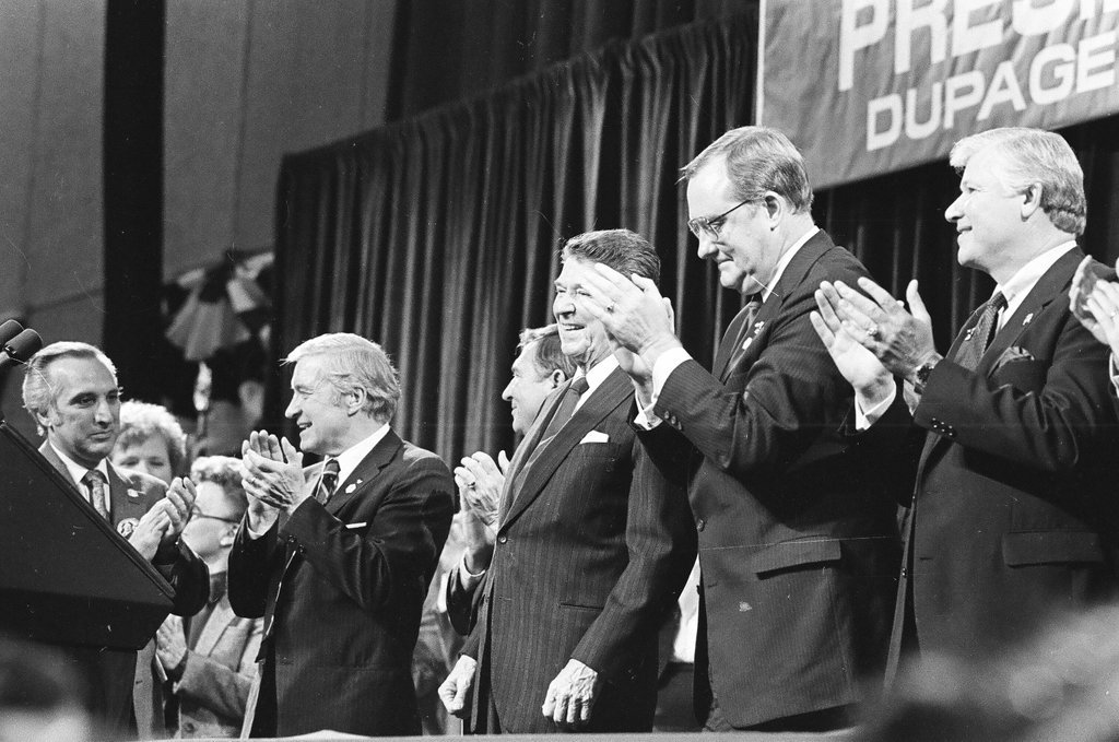 President Ronald Reagan speaks at the College of DuPage - Al Podgorski for Chicago Sun-Times