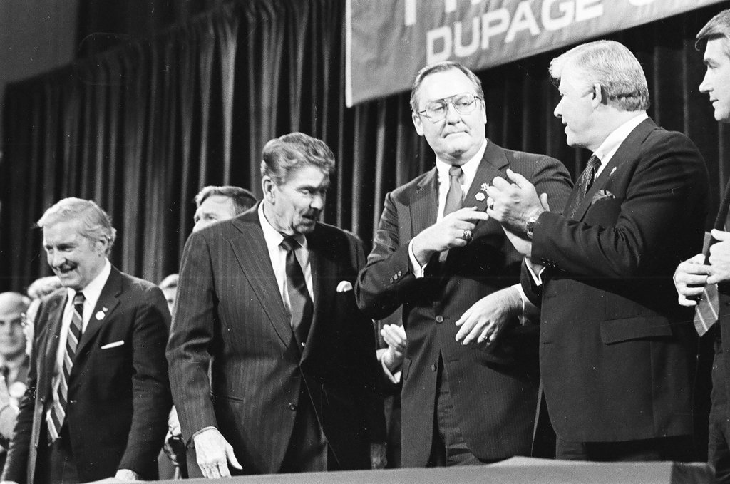 President Ronald Reagan speaks at the College of DuPage - Al Podgorski for Chicago Sun-Times