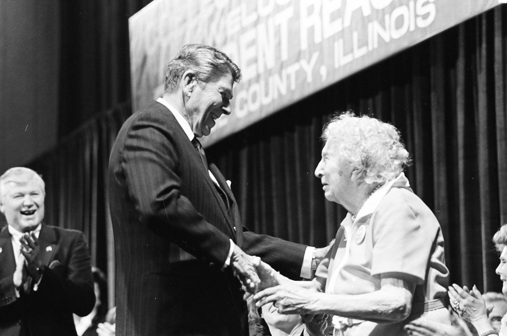 President Ronald Reagan speaks at the College of DuPage - Al Podgorski for Chicago Sun-Times