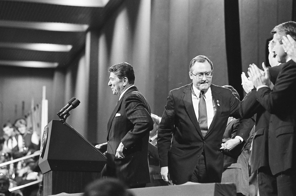 President Ronald Reagan speaks at the College of DuPage - Al Podgorski for Chicago Sun-Times
