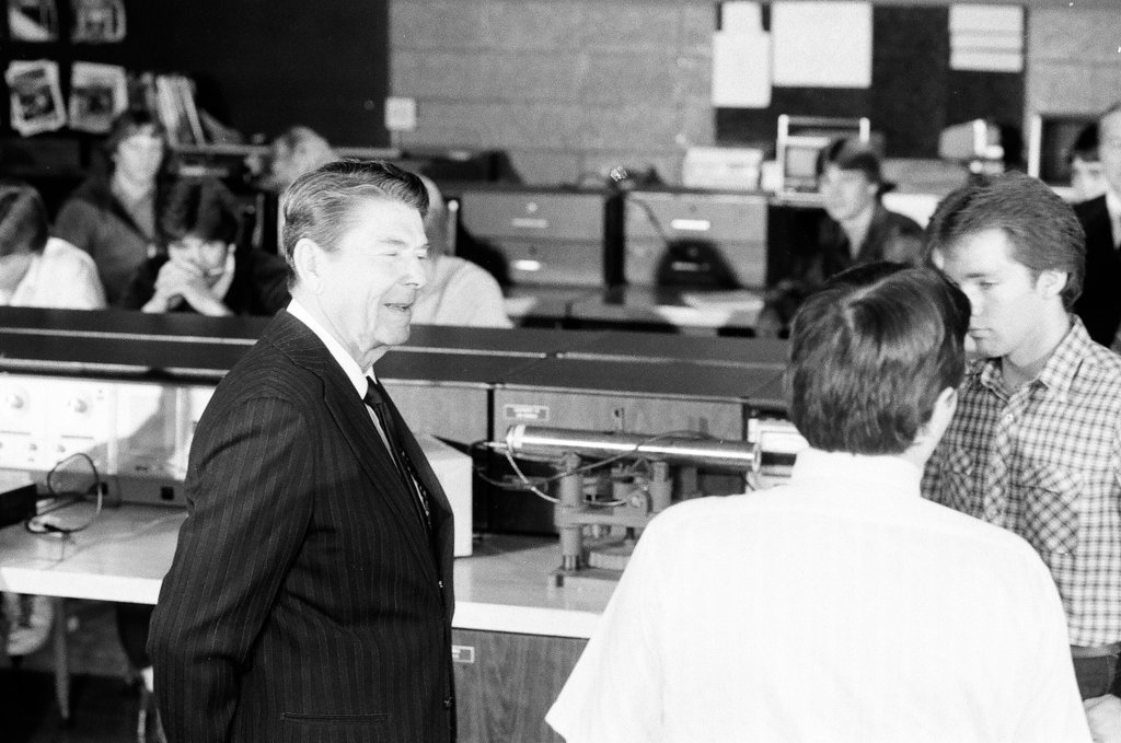 President Ronald Reagan tours WILCO Area Career Center - Al Podgorski for Chicago Sun-Times