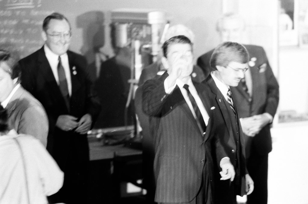 President Ronald Reagan tours WILCO Area Career Center - Al Podgorski for Chicago Sun-Times