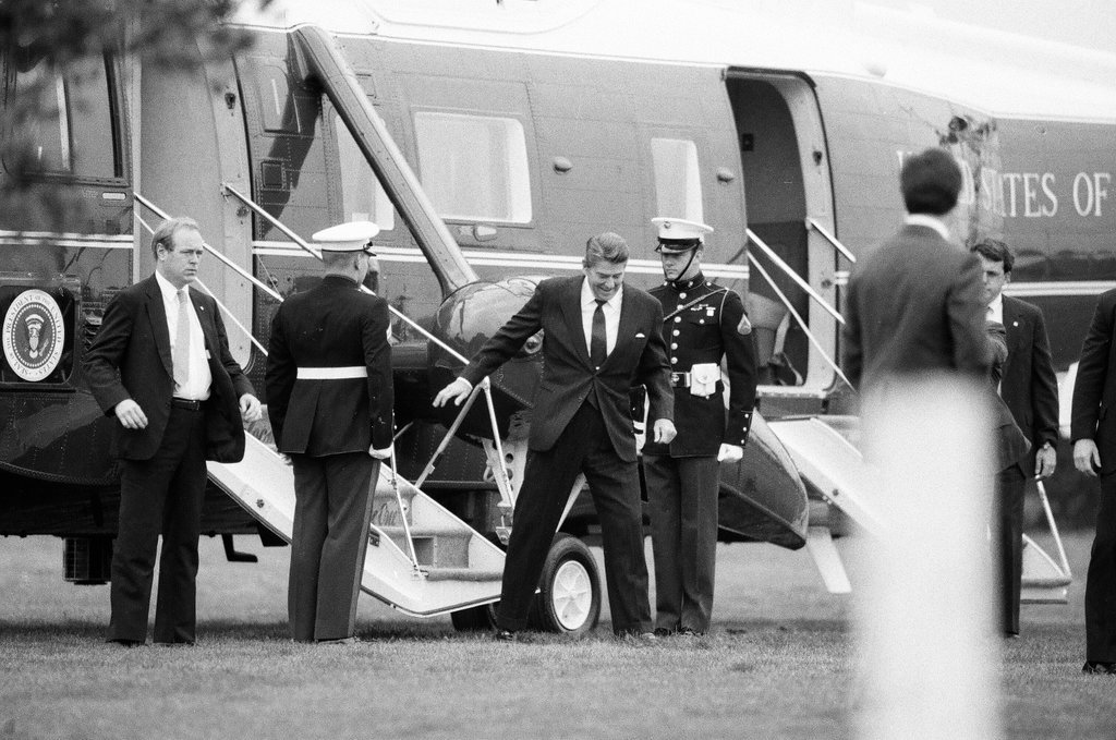 President Ronald Reagan tours WILCO Area Career Center - Al Podgorski for Chicago Sun-Times