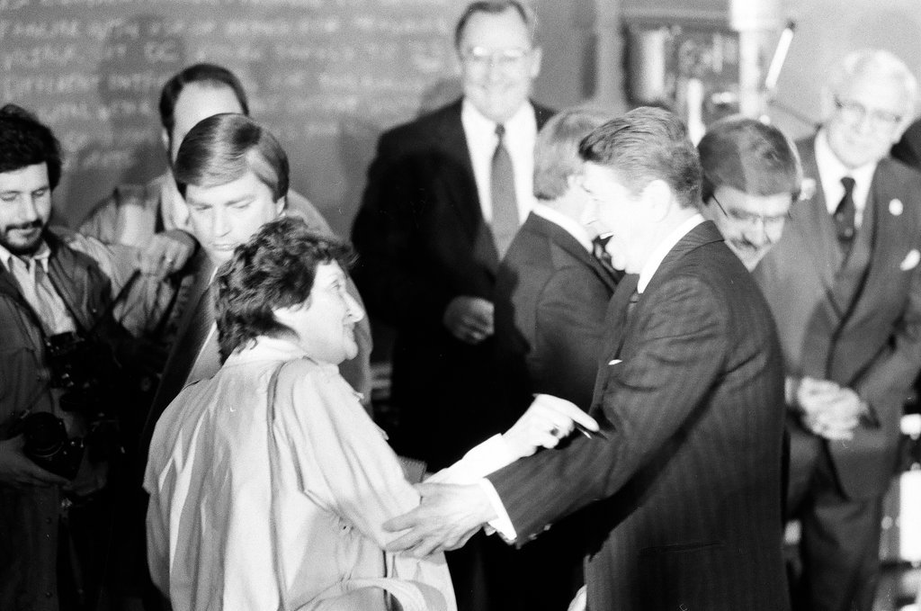 President Ronald Reagan tours WILCO Area Career Center - Al Podgorski for Chicago Sun-Times