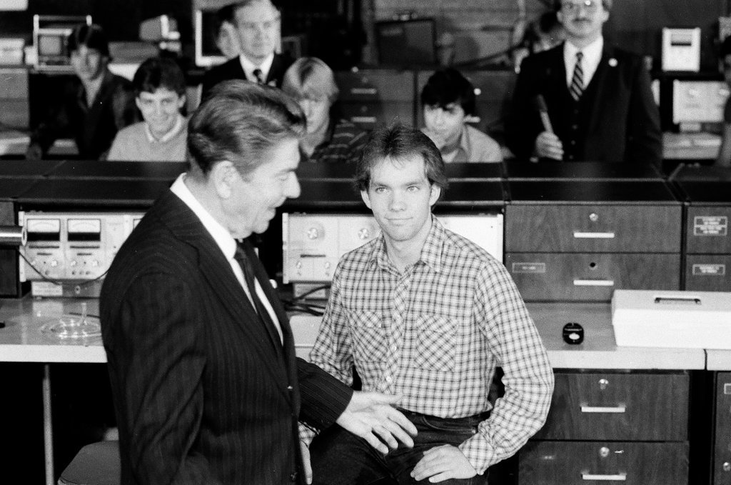 President Ronald Reagan tours WILCO Area Career Center - Al Podgorski for Chicago Sun-Times