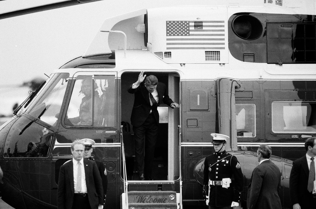 President Ronald Reagan tours WILCO Area Career Center - Al Podgorski for Chicago Sun-Times