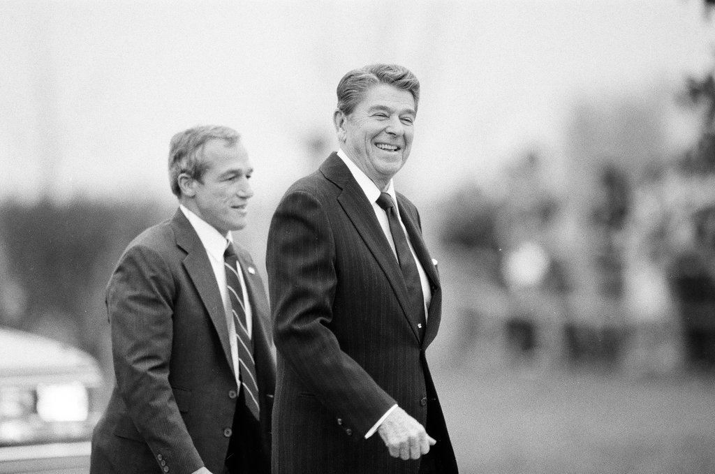President Ronald Reagan tours WILCO Area Career Center - Al Podgorski for Chicago Sun-Times