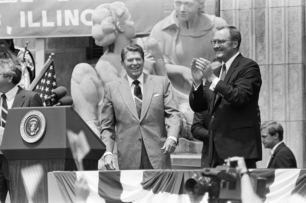 Ronald Reagan speaks at Bloom Township High School - Nancy Stuenkel for Chicago Sun-Times