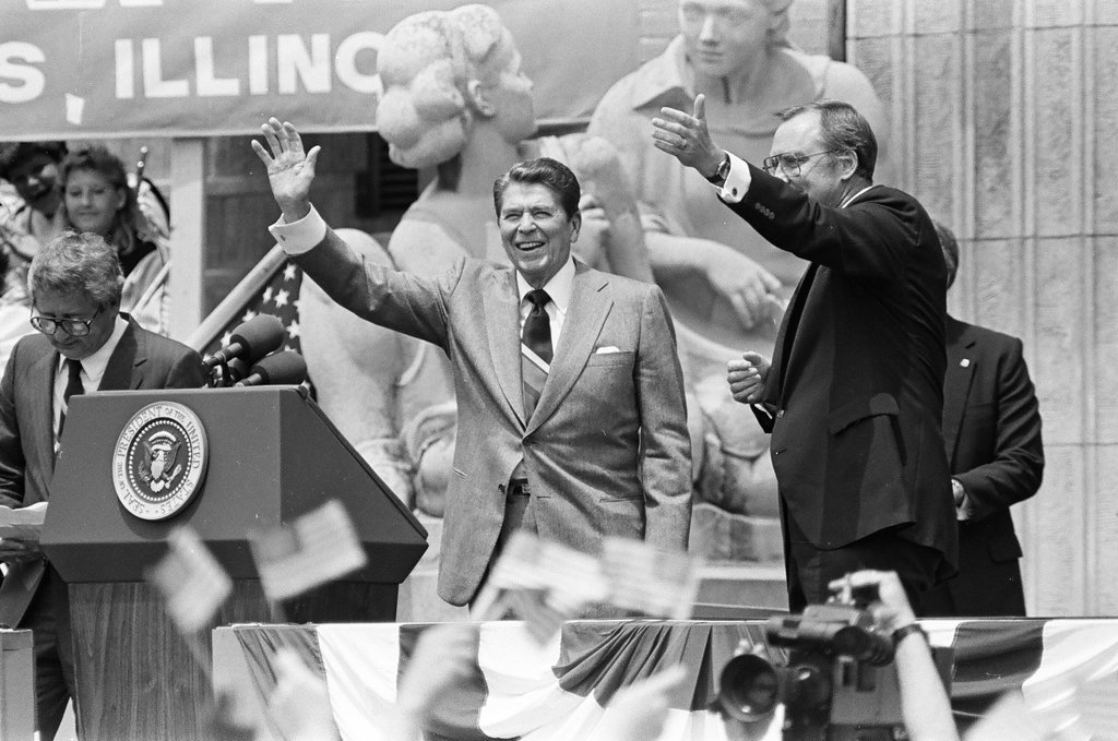 Ronald Reagan speaks at Bloom Township High School - Nancy Stuenkel for Chicago Sun-Times