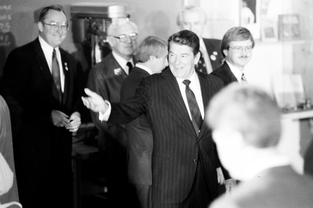 President Ronald Reagan tours WILCO Area Career Center - Al Podgorski for Chicago Sun-Times