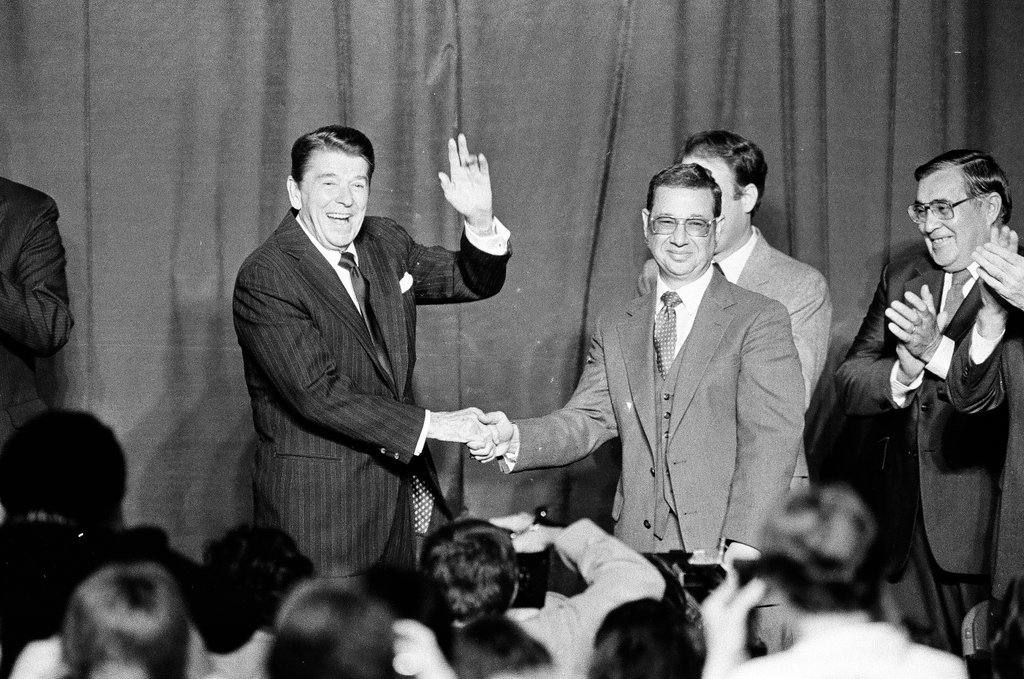 President Ronald Reagan speaks at Bolingbrook High School - Jarvinen for Chicago Sun-Times