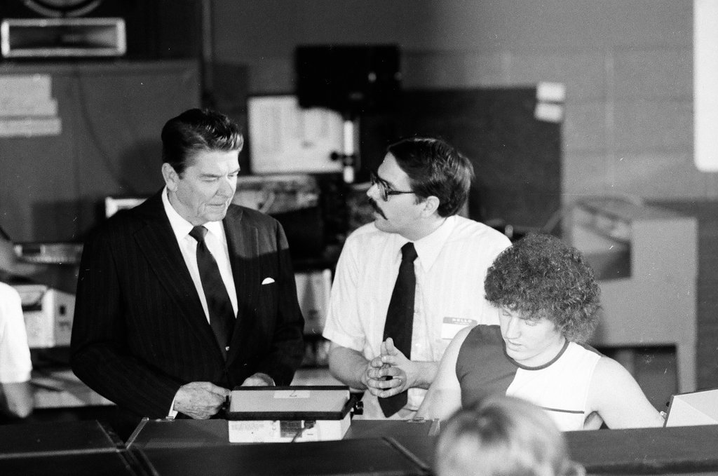President Ronald Reagan tours WILCO Area Career Center - Al Podgorski for Chicago Sun-Times