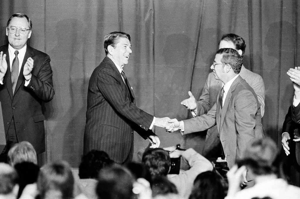 President Ronald Reagan speaks at Bolingbrook High School - Jarvinen for Chicago Sun-Times