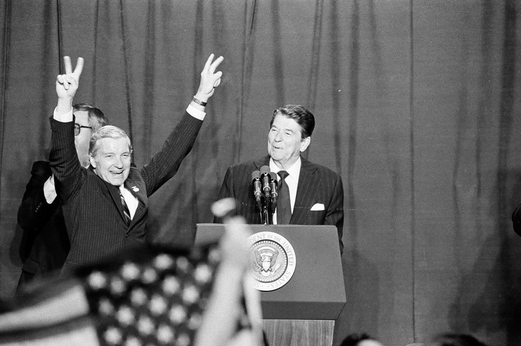 President Ronald Reagan speaks at Bolingbrook High School - Jarvinen for Chicago Sun-Times