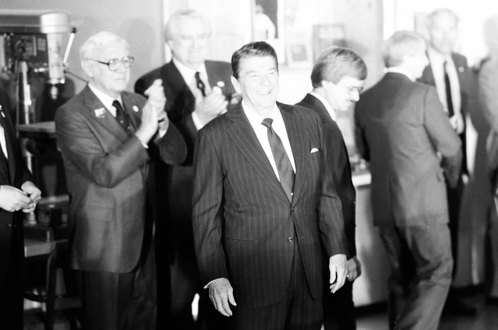 President Ronald Reagan tours WILCO Area Career Center - Al Podgorski for Chicago Sun-Times