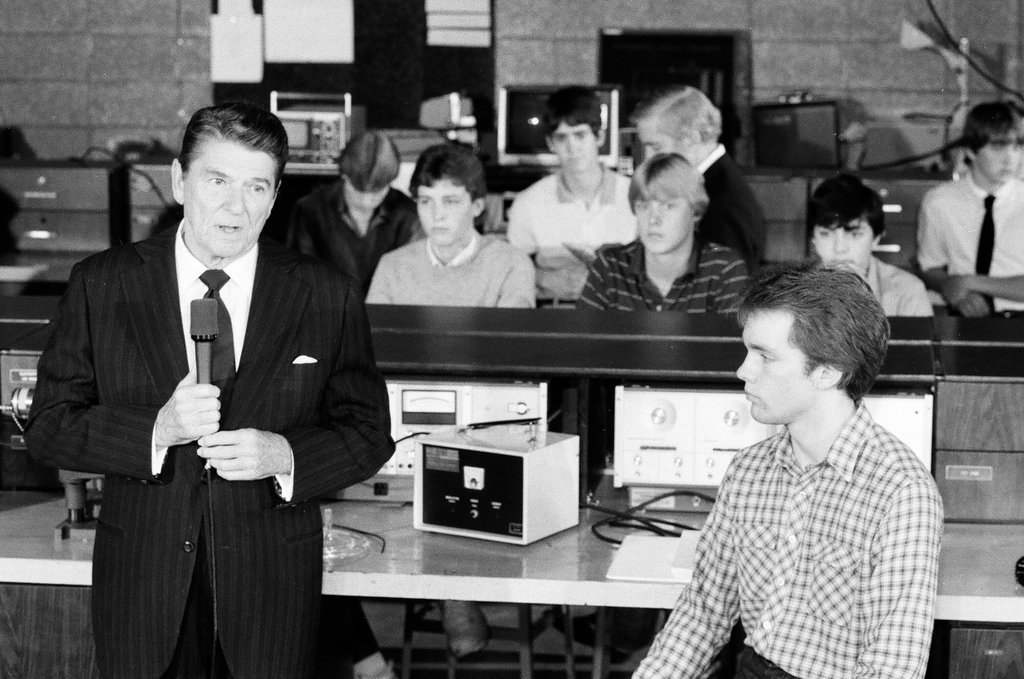President Ronald Reagan tours WILCO Area Career Center - Al Podgorski for Chicago Sun-Times