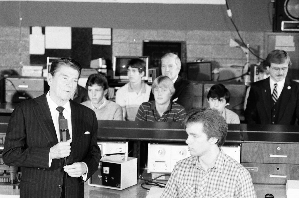President Ronald Reagan tours WILCO Area Career Center - Al Podgorski for Chicago Sun-Times