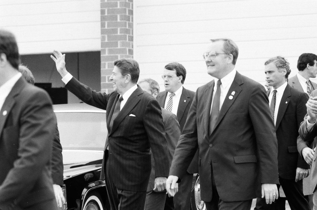 President Ronald Reagan tours WILCO Area Career Center - Al Podgorski for Chicago Sun-Times